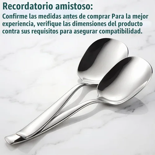 Vista 4 de Cucharas grandes para servir bufé, 9.5 x 2.8 pulgadas, cucharas de servir de acero inoxidable 316L, paquete de 2, color plateado