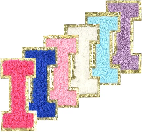 Vista 16 de 6 piezas de parches de letras de chenilla autoadhesivas con purpurina para planchar, parches de letras universitarias estilo preppy, letras difusas
