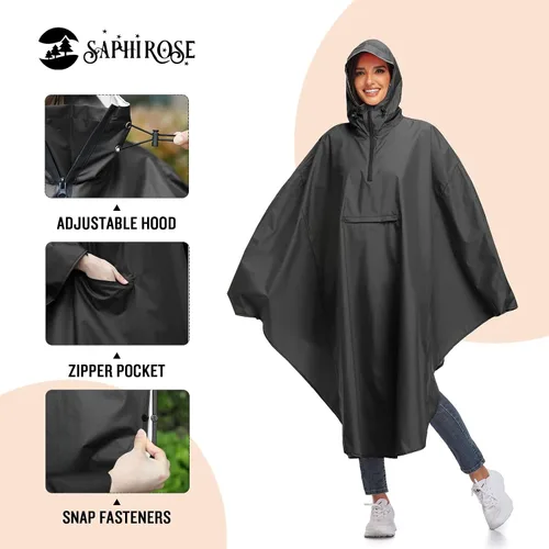 Vista 3 de SaphiRose Lightweight Cycling Jacket Rain Poncho Hooded Rain Coat Cape with Reflective Stripe for Bikes