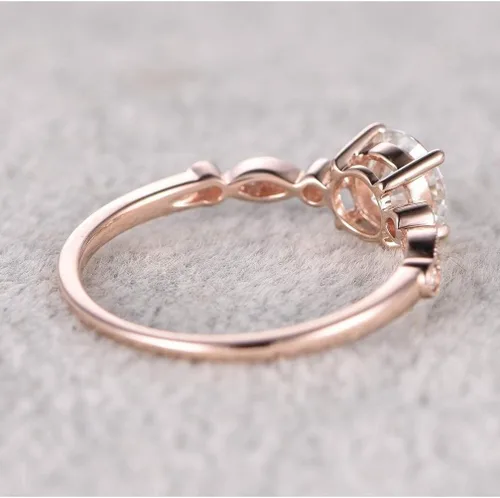 Vista 3 de Anillo de compromiso de circonita cúbica redonda de 0.256 in, anillo de boda chapado en oro rosa de 14 quilates, anillo de milgrain para mujer