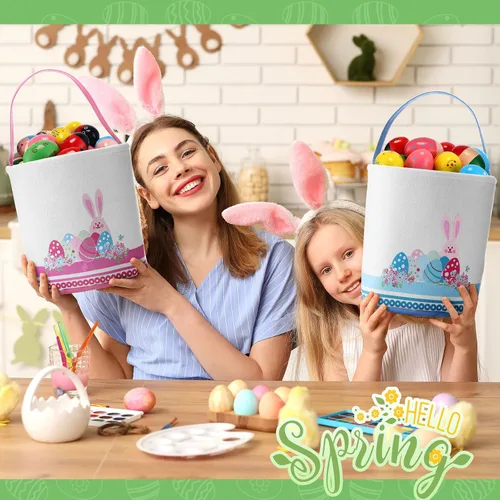Vista 6 de Honeydak 4 cestas de Pascua para niños, bolsas de caza de huevos de Pascua, bolsas de lona de regalo, cubos de huevos con asas para caza de huevos