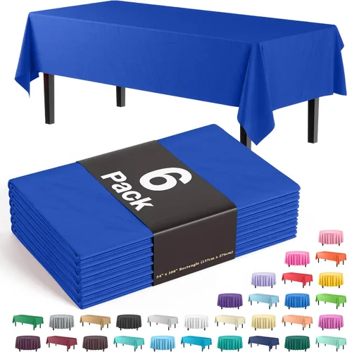 Vista 27 de Party Solids Paquete de 6 manteles de plástico prémium de 54 pulgadas x 108 pulgadas. Cubierta de mesa rectangular de plástico - Aqua