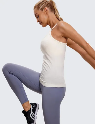 Vista 3 de CRZ YOGA - Camisetas deportivas para mujer, sin mangas, sin costuras, con espalda cruzada y brasier incorporado, camiseta para entrenamiento