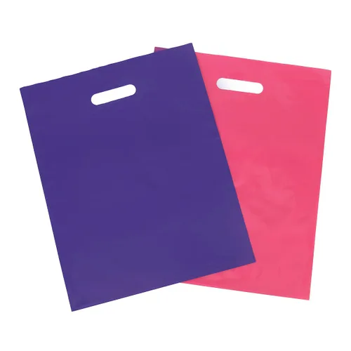 Vista 6 de 100 Bolsas 12x15 plástico color rosa y morado brillante para compras, con asas