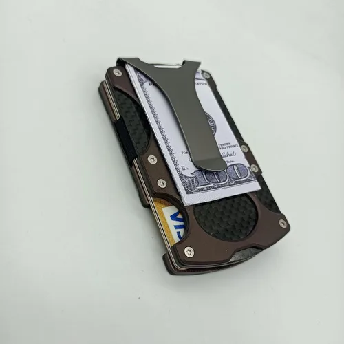 Vista 7 de HIGO FASHION Cartera táctica delgada para hombre, bloqueo RFID, minimalista, tarjetero con clip de aluminio para dinero, carteras de fibra