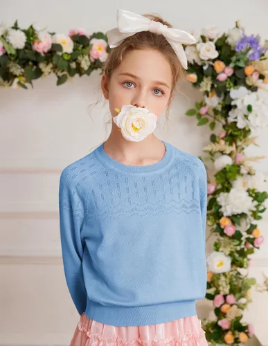 Vista 2 de GRACE KARIN Suéter de manga larga con cuello redondo para niñas, talla 5-12