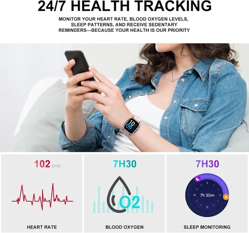 Vista 4 de Reloj inteligente para mujeres y hombres, rastreador de actividad física (respuesta/llamadas de marcado) con podómetro/calorías/frecuencia