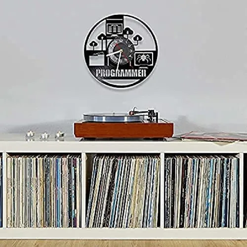Vista 5 de Reloj de pared para dormitorio, programador, reloj de pared de vinilo, registro genuino, sistema de programación de computadora, retro, reloj