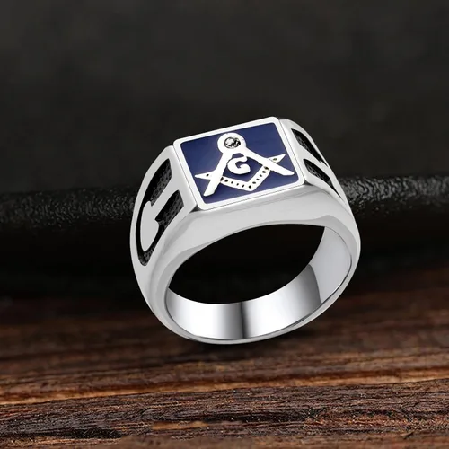 Vista 7 de WKXZMTR Anillo masón - Joyería masónica para hombre - Amuleto religioso estilo punk