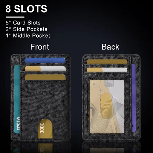 Vista 6 de Hoewina Cartera delgada para hombre, bolsillo frontal minimalista con bloqueo RFID, billetera de cuero delgada para tarjetas de viaje, regalos