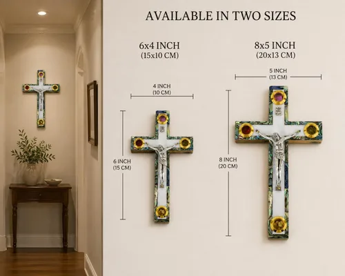 Vista 3 de Crucifijo de pared de cruz de madera de olivo cubierto con nácar con 4 reliquias sagradas, cruz de perla, crucifijo colgante de pared hecho