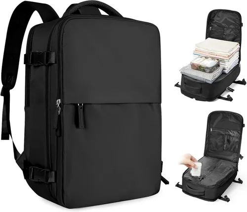 Vista 70 de Mochila de viaje grande, bolsa de mano, aprobada para aviones, para artículos personales, para hombre o mujer, color beige con marrón