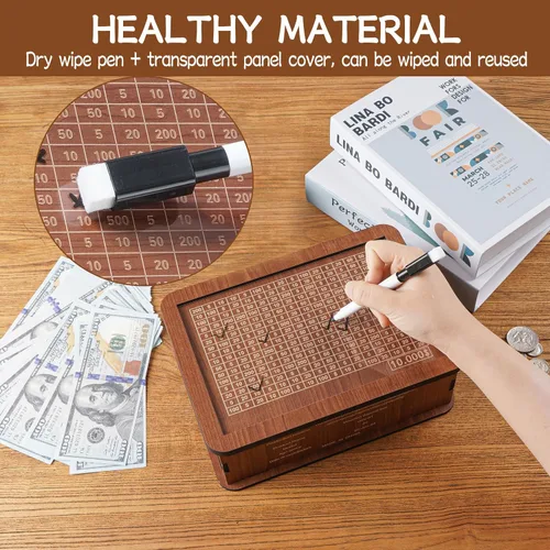 Vista 4 de Kakeibo - Caja de madera para ahorrar dinero, alcancía para adultos y niños, banco de monedas para niños y niñas, caja de ahorro de madera