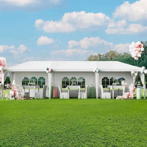 Vista 5 de Flamaker Carpa de fiesta resistente de 10 x 30 pies, toldo impermeable para bodas con paredes laterales extraíbles y 2 puertas, perfecto