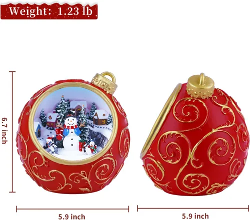 Vista 4 de Figuras musicales animadas de pueblo navideño de 6.3 pulgadas con muñeco de nieve giratorio de esquí y luces, temporizador automático de 6 horas