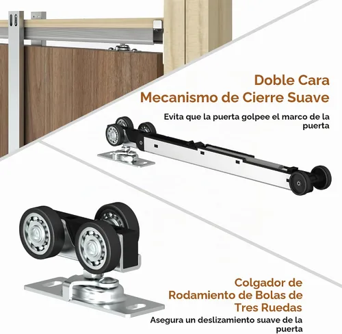 Vista 3 de JUBEST Kit de Marco de Puerta Corredera de 36" x 80" con Mecanismo de Cierre Suave de 220 LBS y Montantes de Acero Galvanizado, Kit de Puerta