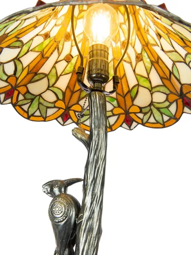 Vista 5 de Dale Tiffany TT10528 - Lámpara de mesa Lauralyn Woodpecker Tiffany de 28 pulgadas de alto, acabado de bronce antiguo, pantalla hecha a mano
