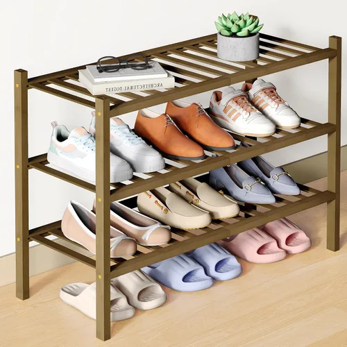 Vista 51 de Smiry Zapatero de bambú para armario, organizador de zapatos de madera de 3 niveles, estante apilable de almacenamiento de zapatos de madera