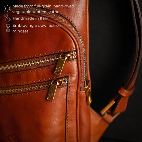 Vista 4 de Time Resistance Bolso bandolera de cuero - Bolso bandolera marrón - Bolso bandolera para hombre y mujer - Mochila de hombro hecha a mano