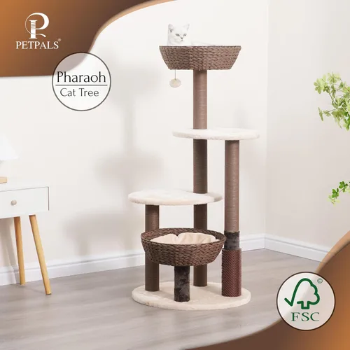 Vista 8 de PetPals Árbol grande para gatos de 49 pulgadas de alto y 5 niveles con postes rascadores de cuerda de papel reciclado reemplazables, cojines