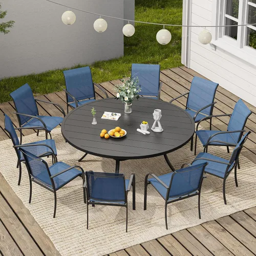 Vista 14 de VICLLAX Juego de 2 sillas de patio pequeñas para exteriores, juego de sillas apilables para patio y mesa de comedor cuadrada para porche delantero