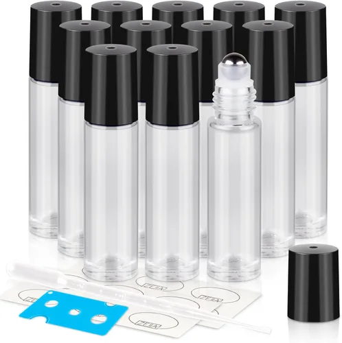 Vista 11 de Botellas enrollables de 0.3 fl oz para aceites esenciales, botellas de vidrio enrollables, botella de perfume recargable, con bolas de rodillo