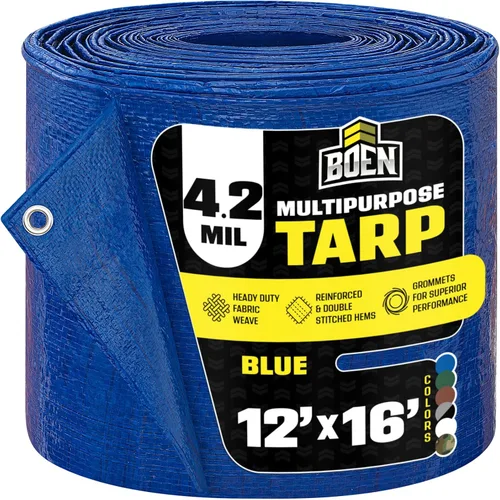 Vista 16 de Cubierta impermeable de lona grande multiusos Azul, 10' x 10' 4.2 Mil de grosor Lonas a prueba de rasgaduras Material de tejido grueso Azul