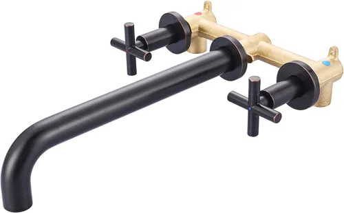 Vista 12 de ARCORA - Llenador de bañera de montaje en pared, negro mate, grifo de bañera de largo alcance, 2 asas cruzadas, grifo de bañera montado en la pared