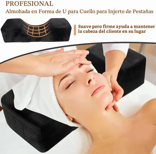Vista 3 de Almohada de extensión de pestañas de terciopelo, almohada de cuello de espuma viscoelástica para salón de belleza para injerto de pestañas Negro