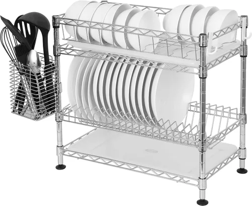 Vista 8 de happimess DSH1002A Brooklyn - Escurridor de platos ajustable de 2 niveles con soporte para cubiertos, acero al carbono duradero para varios