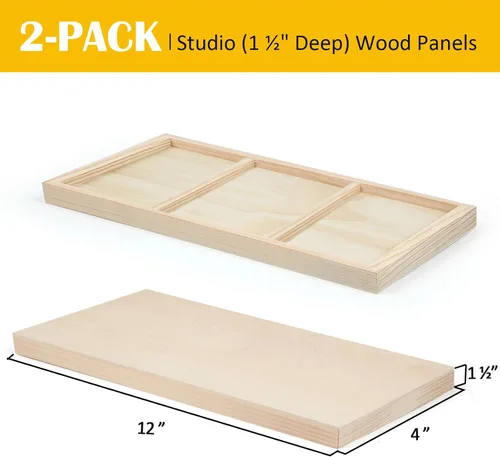 Vista 2 de Falling in Art Paquete de 2 paneles de lienzo de madera sin terminar, kit de paneles de madera de abedul de galería de 4 x 12 pulgadas, tablas