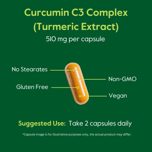 Vista 6 de BESTVITE Curcumina de 510 mg (cúrcuma) (120 cápsulas vegetarianas) con complejo de curcumina C3 y bioperina - estandarizado al 95% de curcuminoides