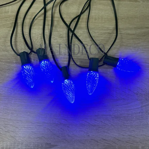 Vista 4 de Paquete de 25 bombillas LED G40 de repuesto, 120 V 0.5 W, base E12, para tira de luces al aire libre, C9 facetado azul