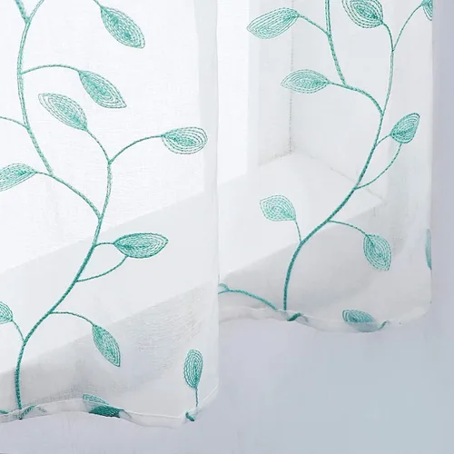 Vista 5 de MRTREES Cenefa de cortina transparente de Navidad, 2 paneles de cortinas bordadas con hojas pequeñas de 54 x 16 pulgadas, bolsillo para barra