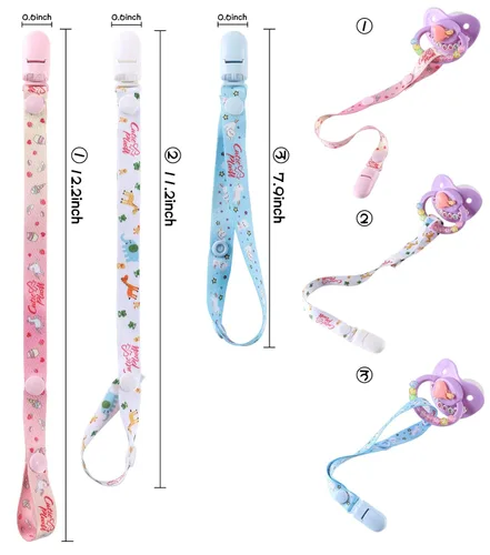 Vista 4 de CutiePlusU Paquete de 3 clips para chupete de gran tamaño, rosa, azul, blanco