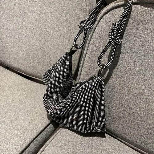 Vista 2 de Bolso de mano con diamantes de imitación bolso de noche brillante para mujer bolso de noche bajo las axilas bolsas de hombro para cena fiesta boda