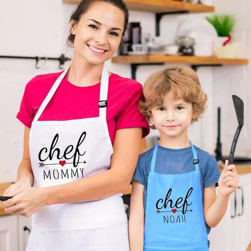 Vista 2 de Delantal personalizado para niños para cocinar, delantal para niños pequeños para niñas y niños, delantales de chef para mujeres, regalo de Navidad