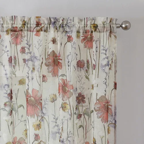 Vista 7 de OWENIE - Cortinas de cenefa arrugada transparentes de 14 pulgadas de longitud 2 piezas, cenefa moderna pequeña impresa para cocina, sala de estar