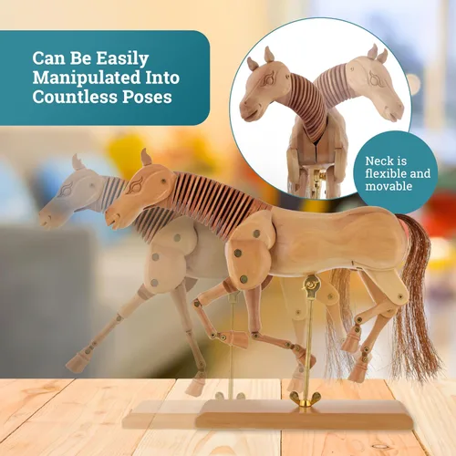 Vista 6 de U.S. Art Supply Maniquí de caballo de madera de 8 pulgadas para dibujar - Maniquí articulado con base y cuerpo flexible para dibujar la figura equina