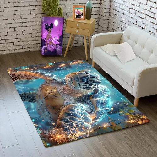 Vista 9 de Alfombra de tortuga marina con estampado de animales marinos y animales marinos, alfombra con estampado de tortugas marinas, para niños y niñas