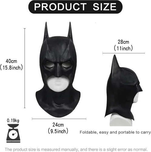 Vista 5 de Hqroidd Máscara de murciélago de superhéroe para hombre, casco de cabeza completa, accesorios para disfraz de Halloween, accesorio para la cabeza