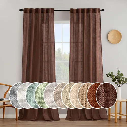 Vista 20 de MIULEE - Cortinas semitraslúcidas suaves y gruesas con textura de lino para cocina y ventana de baño, con trabilla trasera y bolsillo para Blanco