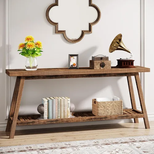 Vista 5 de Tribesigns - Mesa de consola de entrada estilo granja: mesa de consola de madera 100% de 70.9 pulgadas para la entrada, mesa de sofá estrecha