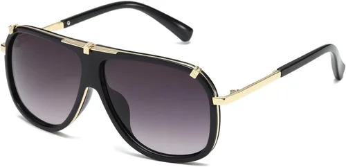 Vista 8 de AEVOGUE Men's Oversized Shield Sunglasses, Retro Alloy Aviator AE0336 Negro marco Grey Lens