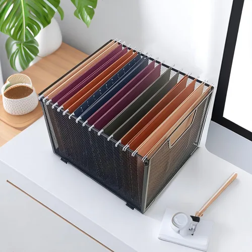 Vista 2 de Organizador de archivos colgante de malla metálica, caja de archivos para oficina/escuela/hogar, negro