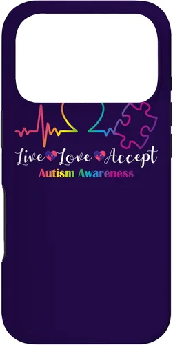 Vista 29 de Funda para iPhone 13 Pro Max Live Love Acept Autismo Concientización ECG Línea de Pulso Autismo Mamá