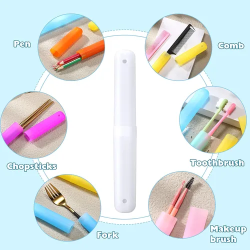 Vista 5 de 40 piezas de estuche de plástico portátil para cepillos de dientes de viaje, contenedor de cepillo de dientes transpirable, almacenamiento