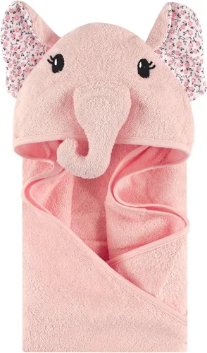 Vista 4 de Little Treasure Toalla unisex de algodón con capucha con cara de animal para bebé, elefante de flor, talla única