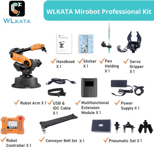 Vista 7 de wlkata Mirobot 6DoF Mini Industrial Robot Arm Kit profesional Plus Juego de cinta transportadora programable Robot Arm Light Professional Desktop