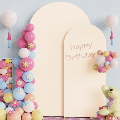 Vista 4 de Fomcet - Cubierta de arco de fondo beige para arco de 7.2 pies, 6 pies Set of 2 Spandex Backdrop Arch Covers Fitted Round Top 2-Sided Fabric for